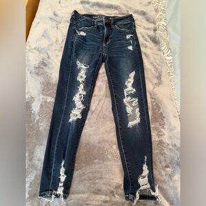 Dark wash ripped American eagle next level stretch jeans size 2 x-short